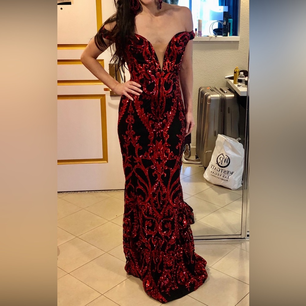 Clarisse pageant Red and Black Evening Dress Gown red  2/4